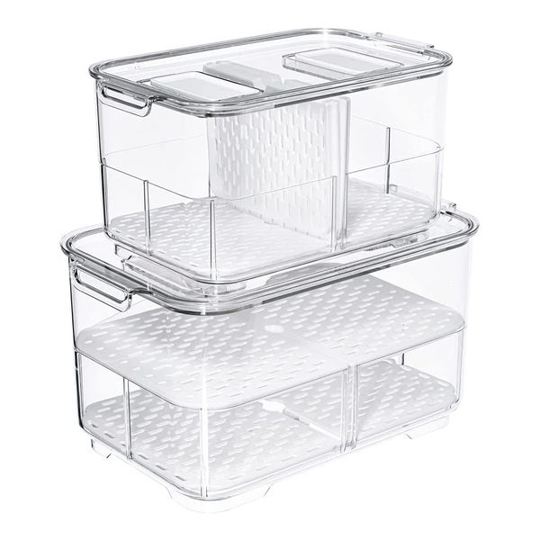 Dream Home Fridge Organiser with Drainage Veggie Fresh Keeper - Set of 2