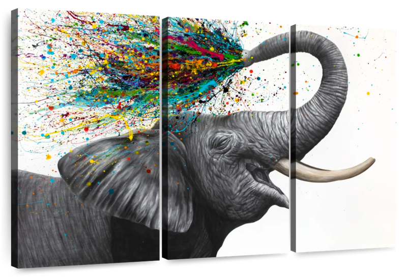 Canvas Art - Elephant ELevation 3 Piece Abstract Painting Canvas Wall Art