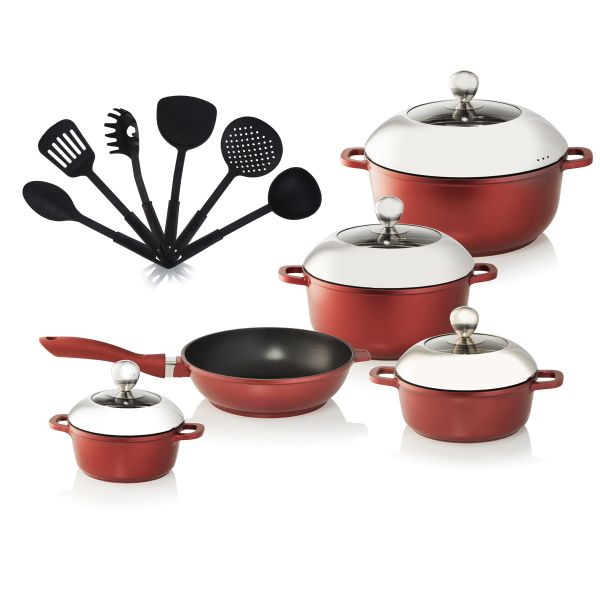 La Fermete Aluminium 15 Piece Pot Pan Cookware set - Burgundy