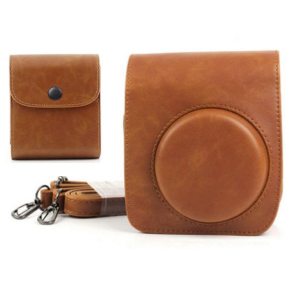 Leather Camera Case for Instax Mini 90 with Film Storage &amp; Crossbody Strap