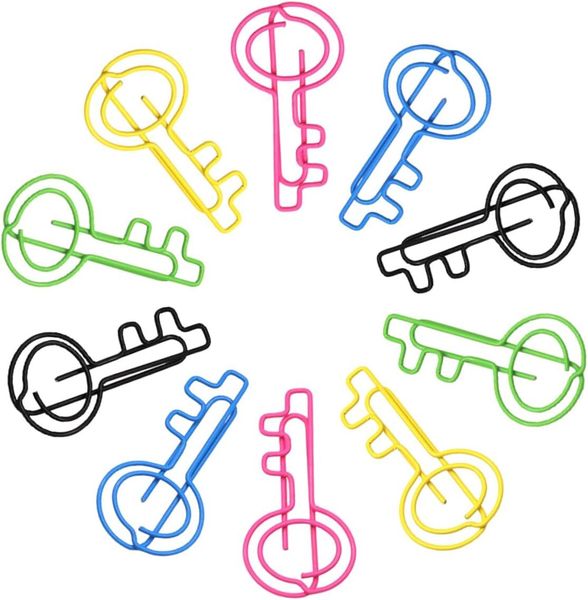50pcs Key Shaped Paper Clips Metal Decorative Novelty Clips for Office