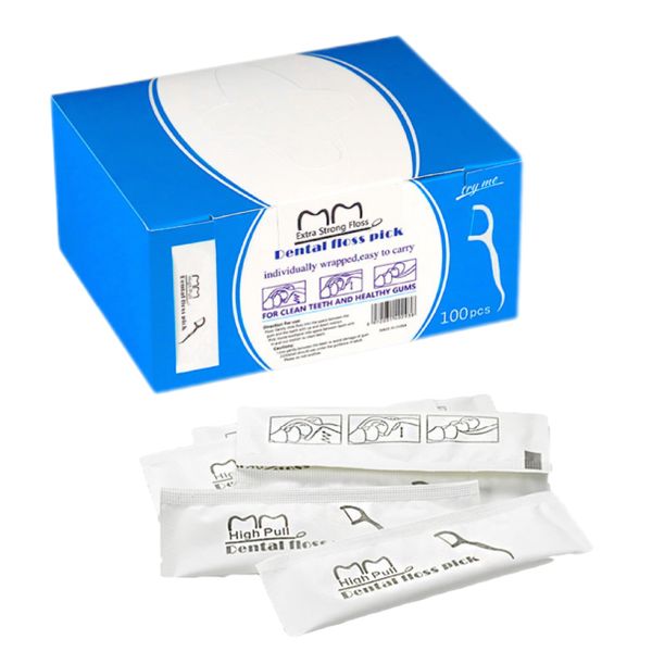 100 x Individual Packed Dental Floss Picks for Healthy Teeth
