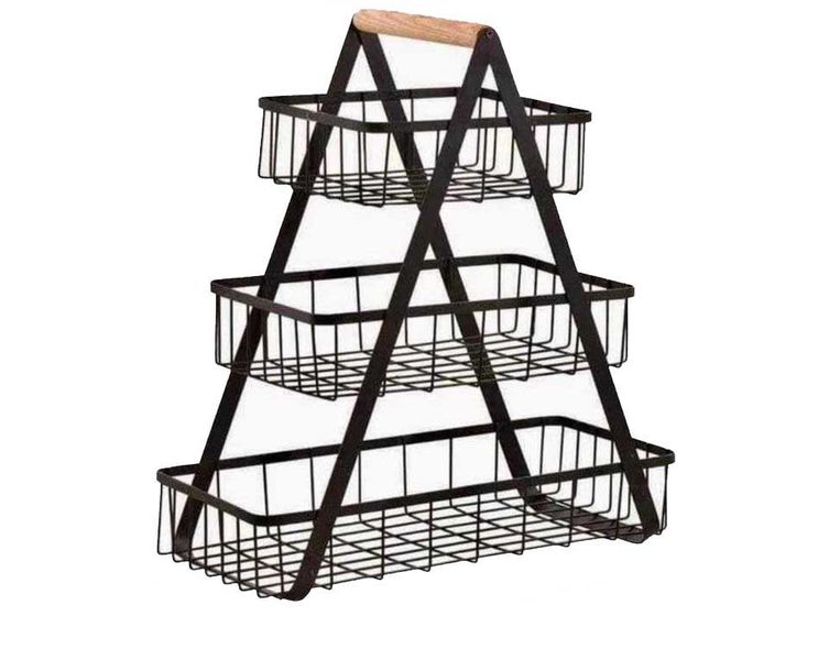 3 Levels Countertop Fruit Basket with Wooden Handle