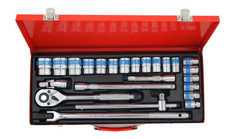 AIYI 24 Piece 1/2-Inch Socket Set in Red Metal Case AY187-015