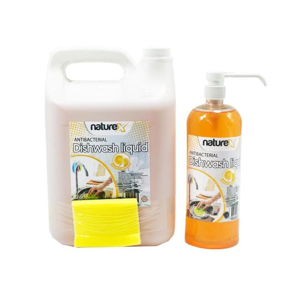 Antibacterial Dishwashing Liquid 1L+5L Refill+Sponge by NATUREX