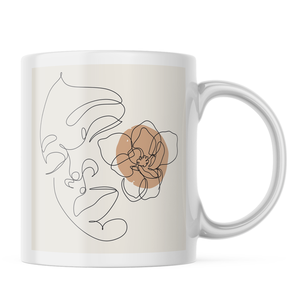 Ceramic Womens face Flower Chin Mug - White - 11 OZ