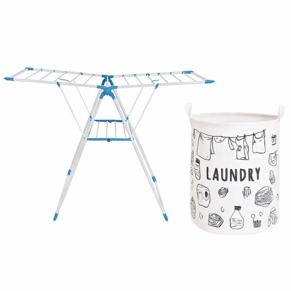 Standing Clothes Drying Rack &amp; Canvas Laundry Bag - Set