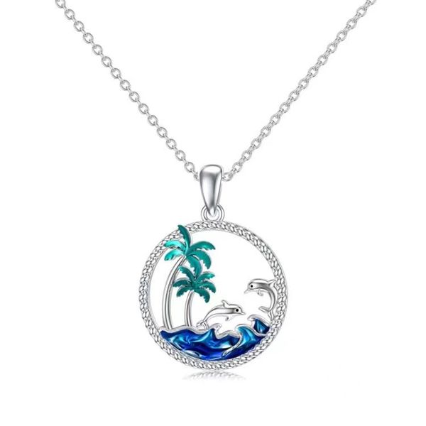 Blue Ocean Coconut Tree Pendant Necklace