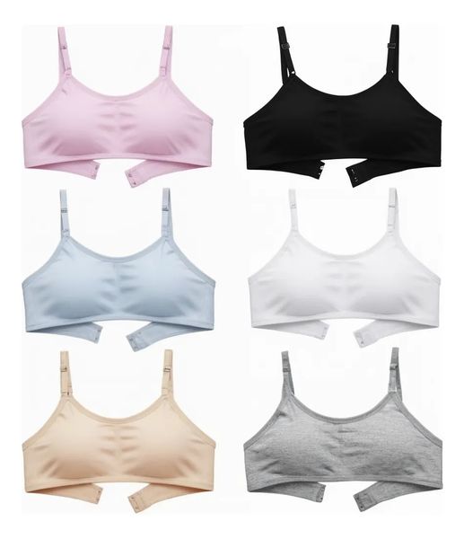 Wire-Free Pure Cotton Bras for Girls - Ages 10-16 - Pack of 6