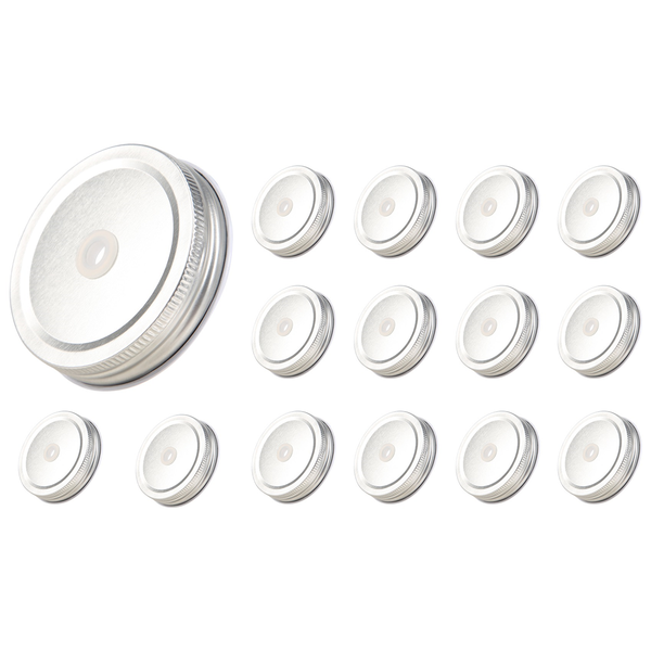 15 Packs Stainless Steel Silver Jar Lids With Straw Hole