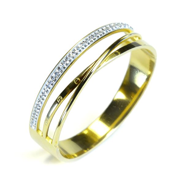 Two-Tone Gold &amp; Silver Double Layer Cross Bracelet - Crystal-Encrusted