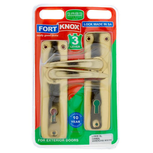 FORT KNOX Door Lock 3 Lever Lockset Brass Plated Handle