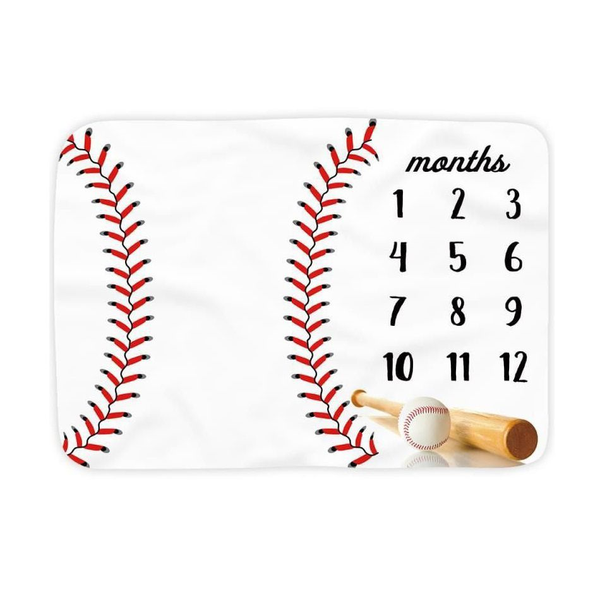 Baby Monthly Milestone Blanket Baseball Theme Design - White