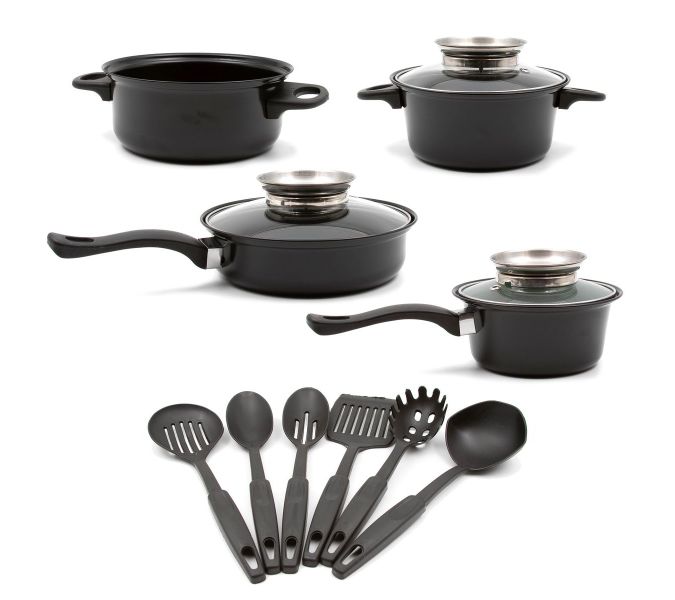 13 Piece Iron Non Stick Cookware Pot set - Black