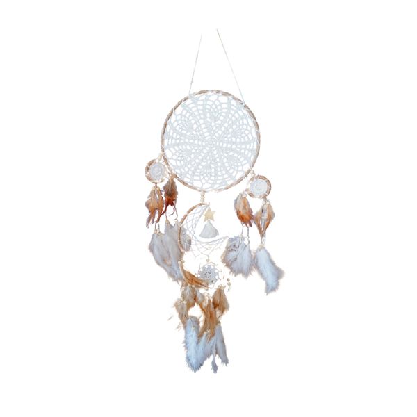 Large Wall Hanging Dreamcatcher with Moon and Stars and Feather Decorations