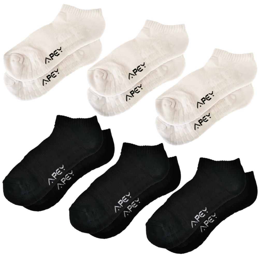 Sports Socks For Men/Women -3 Black 3 White- APEY Combed Cotton Ankle Socks