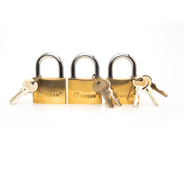 Trojan Padlock Tri Pack - Brass K/a 50mm