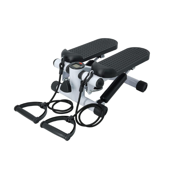 Fitness Exercise Stepper Bike with Resistance Bands-White and Black