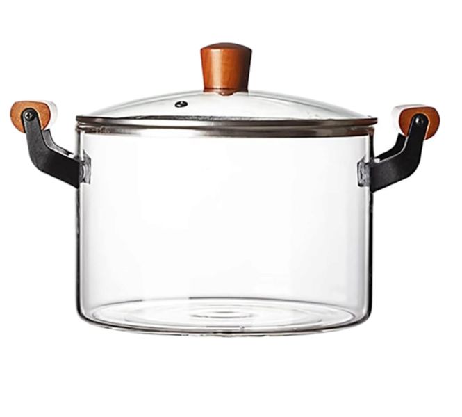 Heat Resistant 3.5L Borosilicate Glass Cooking Pot with Wooden Handles