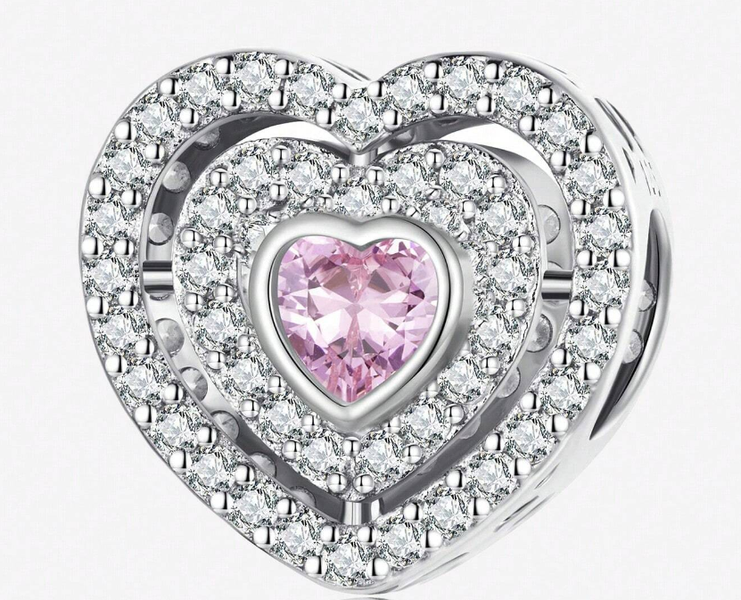 Stirling Silver Charms - Pink Centre Heart