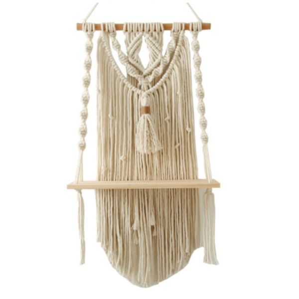 Home Decor Boho Macrame Tapestry Crochet Hanging Shelf Double Layer
