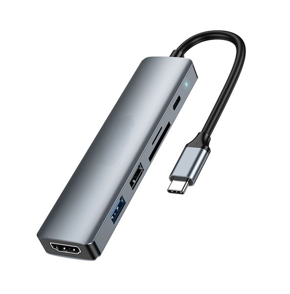 6 in 1 - Type C to HDMI +Type C+USB 3.0+USB 3.0+ D MicroSD - PD 100W grey