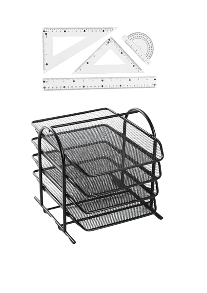 4 Layer Mesh File/Document Organizing Storage &amp; 4 Piece Ruler Set