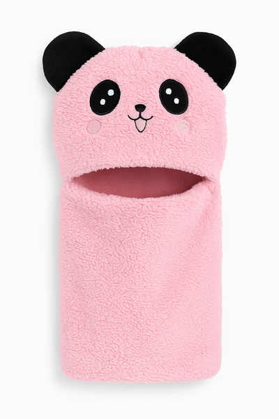 Girls Panda Winter Beanie &amp; Scarf - Soft Plush 2-in-1 Beanie for Kids