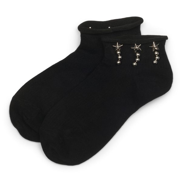 Ladies Black Cotton Socks - Stars and Studs Design