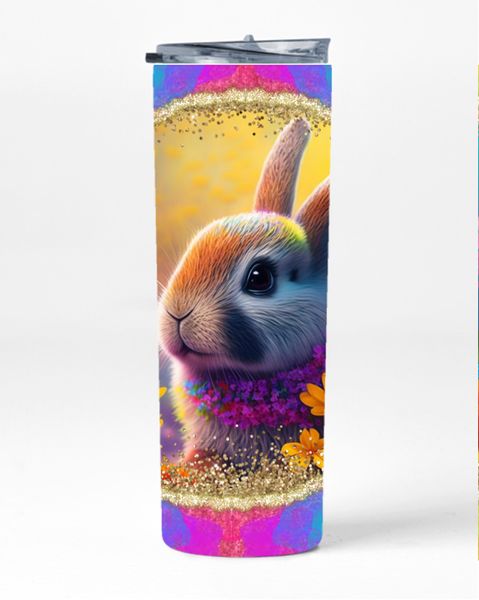 Bunny Flowers Neon 20 Oz Straight Skinny Tumbler