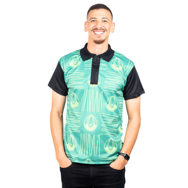 Green iNkosi shweshwe-inspired African Golf Shirt