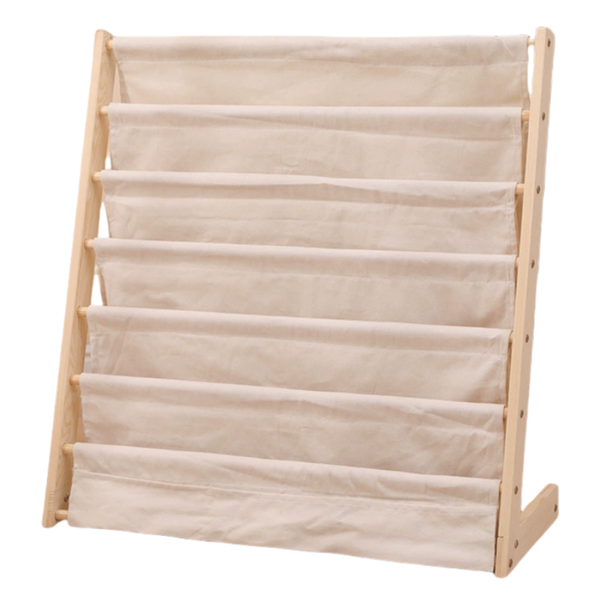 7 Tier Wooden Kids Bookshelf Children's Picture Book Rack With Canvas Bag