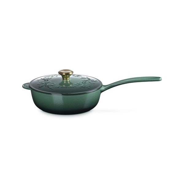 Le Creuset Cast Holly Collection Cast Iron Saucier with Gold Knob