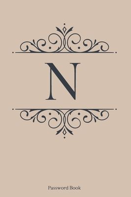 N: Password Book, 6''x9'', 110 pages, Gold Cover with Dark Blue Letter, Premium Password Book, Password Book with Tabs, P