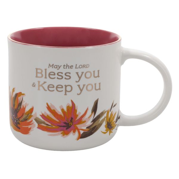 Mug with Pink Interior - May the Lord Bless You and Keep You, Floral