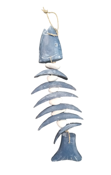 Hanging Wooden River Stone Bony Fish - 40cm