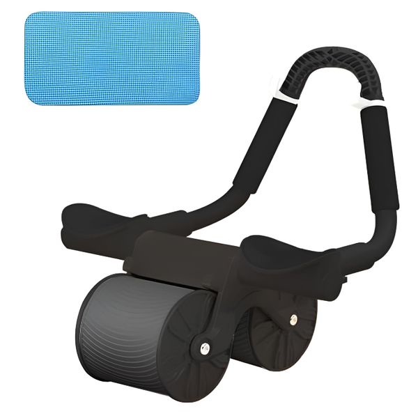 2-in-1 Dual Wheel Ab Roller with U Handle and Elbow Support - Black