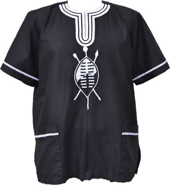 Traditional African Zulu Shield Linen Shirt - Black