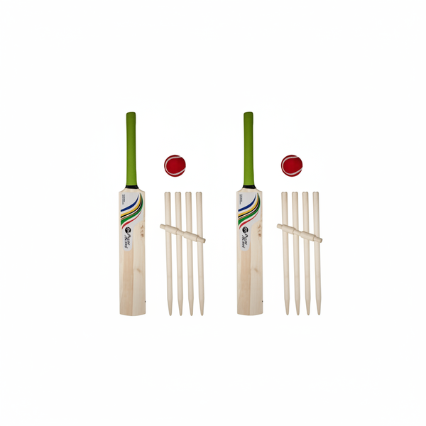 Heritage Cricket Set for Kids - Size 3 Wooden Bat, Ball &amp; Stumps - 2 Pack