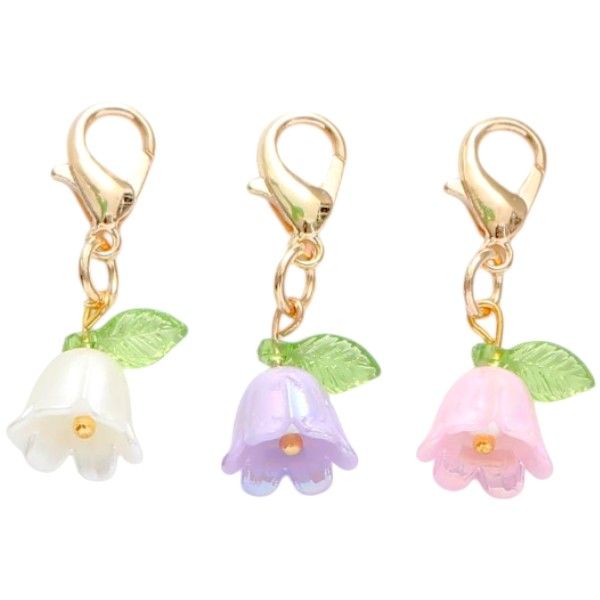 3 Piece - Mini Lily Keychain Charms With Translucent Petals - Multicolor