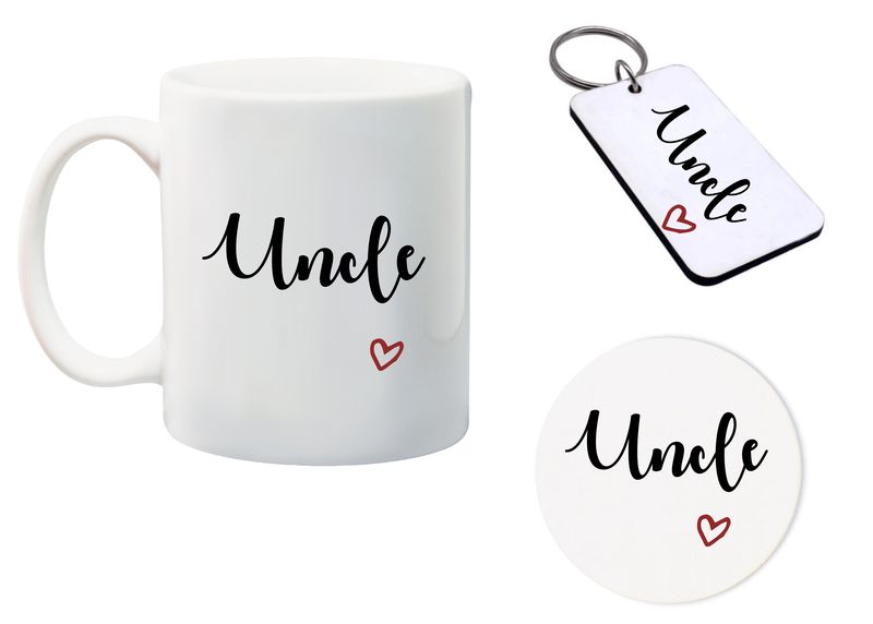 Uncle Mug, Glass Coaster and Matching keyring gift Combo