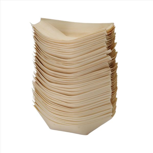 50x Finger Food - Bowls, "Boat" Biodegradable Wood 11 Cm X 6.5