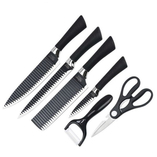 6 Pieces Professional Kitchen Knife Set,Chef Knife, Bread Knife - Black