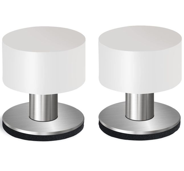 2 Pieces Self-Adhesive Door Stoppers White Rubber and Stainless Steel Body