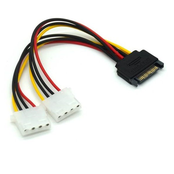 Power Cable 15 Pin Sata to Dual 4 Pin IDE Molex Splitter Cable