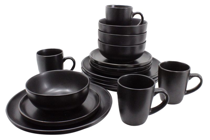 Minimalist Coupe Stoneware Dinner Set 16-Piece - Black