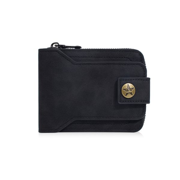 Vintage PU Leather Short Wallet with Anti-Theft Zipper