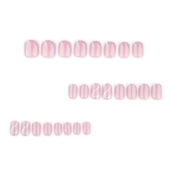 Pink French Manicure With Simple Glitter Striped False Nails