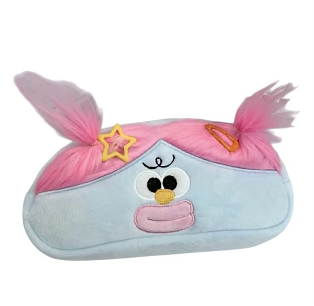 Cute Plush Cartoon Pencil Case with Faux Hair Detail