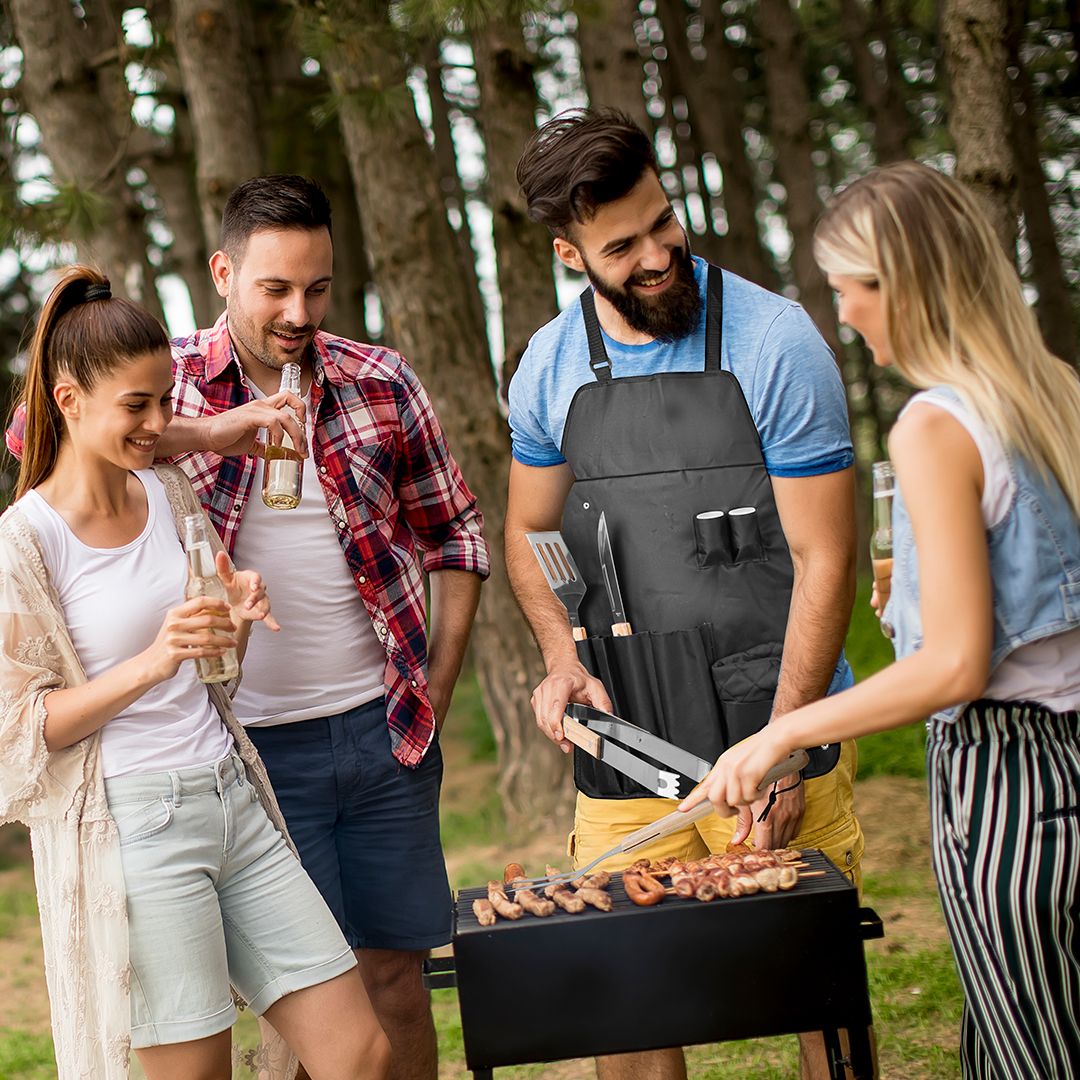 8 Piece Braai Utensils Set with Apron Wooden BBQ Grill Accessories